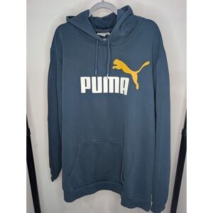 Puma Hoodie Mens 4XL Big & Tall Pullover Sweatshirt Blue Yellow Logo